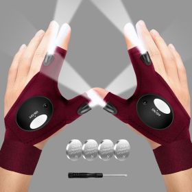 LED Flashlight Gloves, Fathers Day Dad Gifts from Daughter Son Wife, Gift for Men Boyfriend Husband Him Birthday Christmas (Color: Wine Red)