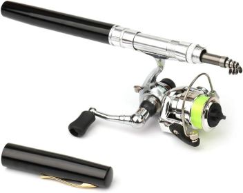 Fishing Rod Reel Combo Mini Pen Fishing Pole Kit Telescopic Fishing Rod Spinning Reel Combo Kit (size: Black  1.0 m)
