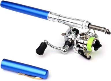 Fishing Rod Reel Combo Mini Pen Fishing Pole Kit Telescopic Fishing Rod Spinning Reel Combo Kit (size: Blue  1.0 m)