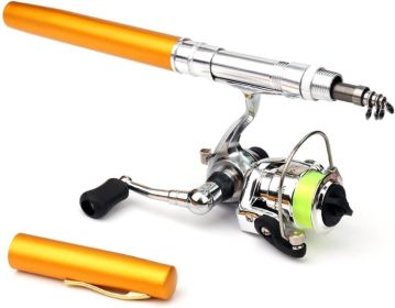 Fishing Rod Reel Combo Mini Pen Fishing Pole Kit Telescopic Fishing Rod Spinning Reel Combo Kit (size: Gold   1.6m)