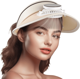 Solar Fan Hat Men and Women Sun Visor Wide Brim Cooling Hat for Outdoor Summer Camping Beach Fishing, USB & Solar Powered (Color: Khaki)