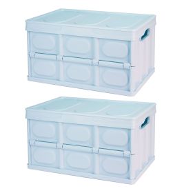 Collapsible Storage Bins With Dustproof Lid Waterproof Interior Bag Handle Stackable Storage Box Container Utility Organizer Crate For Camping Fi (Capacity: 30L, Color: Blue)