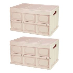Collapsible Storage Bins With Dustproof Lid Waterproof Interior Bag Handle Stackable Storage Box Container Utility Organizer Crate For Camping Fi (Capacity: 30L, Color: Khaki)